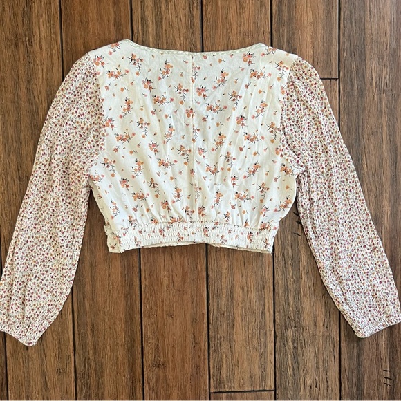 American Eagle Cotton Linen Floral Eyelet Crop Top Cottage Peasant Boho Small - Picture 10 of 14